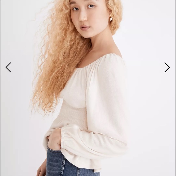 NWT Madewell Plush Square-Neck Smocked Top - Picture 2 of 5